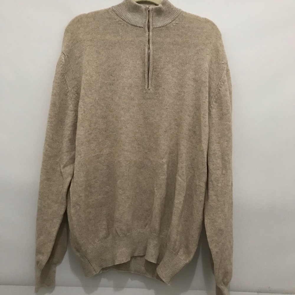 HAWICO Men's Half-Zip Cashmere /Cotton Sweater in Beige Size XXL